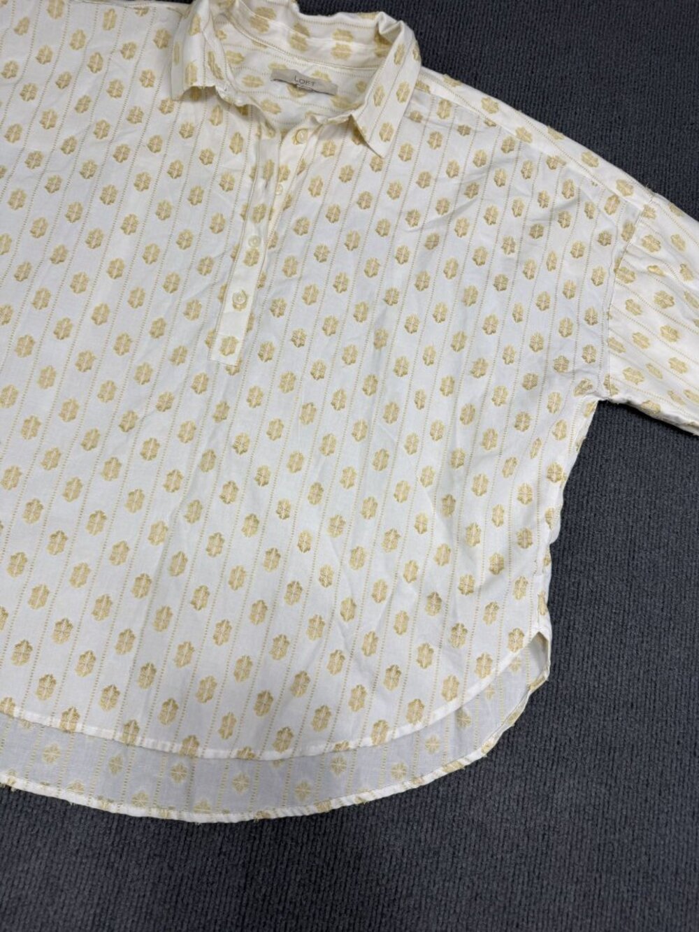 Loft White & Yellow Floral Embroidered Button-Up Top Womens Size M - Picture 7 of 10
